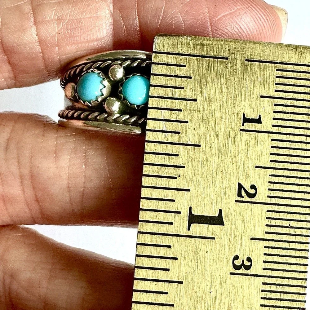 Navajo Turquoise Mens‎ Band Sz 12 Ring 13mm Three Stone Sterling Native Rope